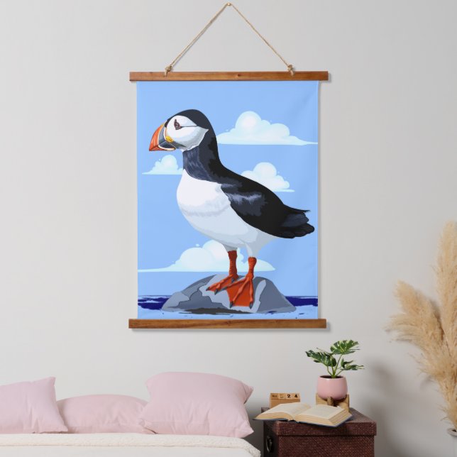 Tapisserie Suspendue Puffin Cute Oiseau de mer Atlantique (Chambre à coucher)