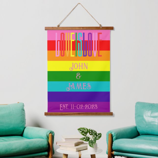 Tapisserie Suspendue Rainbow Pride drapeau Mariage gay Couple LGBTQ (Salon)