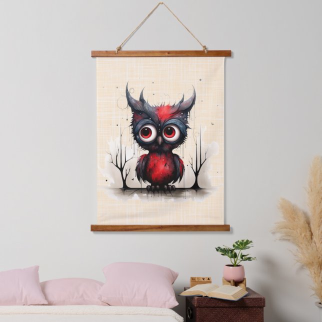 Tapisserie Suspendue Red Grey et Black Abstrait Devil Bird (Chambre à coucher)