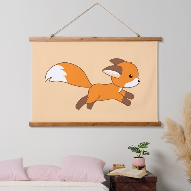 Tapisserie Suspendue Renard coureur mignon sur crème (Chambre à coucher)