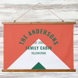 Tapisserie Suspendue Retro Family Cabine Nom personnalisé Rouge Vert