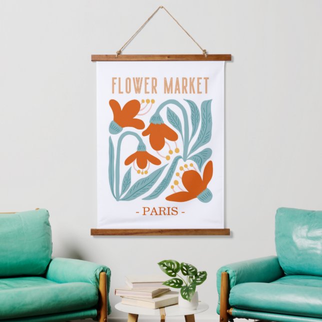 Tapisserie Suspendue Retro Flower Market Paris Wall Tapestry  (Salon)