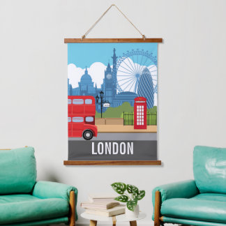 Tapisserie Suspendue Retro London travel print – Iconic Landmarks