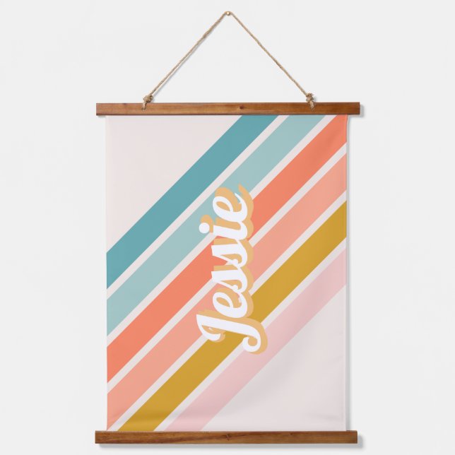 Tapisserie Suspendue Retro Pastel Rainbow Nom personnalisé (Recto)
