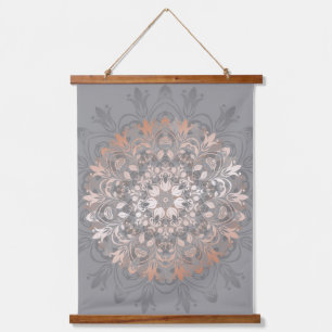 Tapisserie Suspendue Rose Gold Gris Floral Mandala