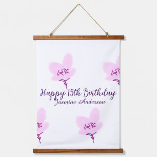 Tapisserie Suspendue Rose mauve floral 15e anniversaire quinceanera nom