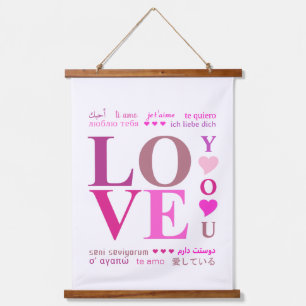 Tapisserie Suspendue Rose mignon "LOVE You" dans les langues romantique