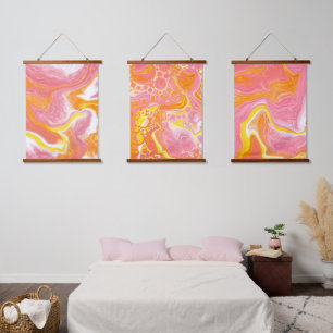 Tapisserie Suspendue Rose, orange et Marbre blanc Fluid Art