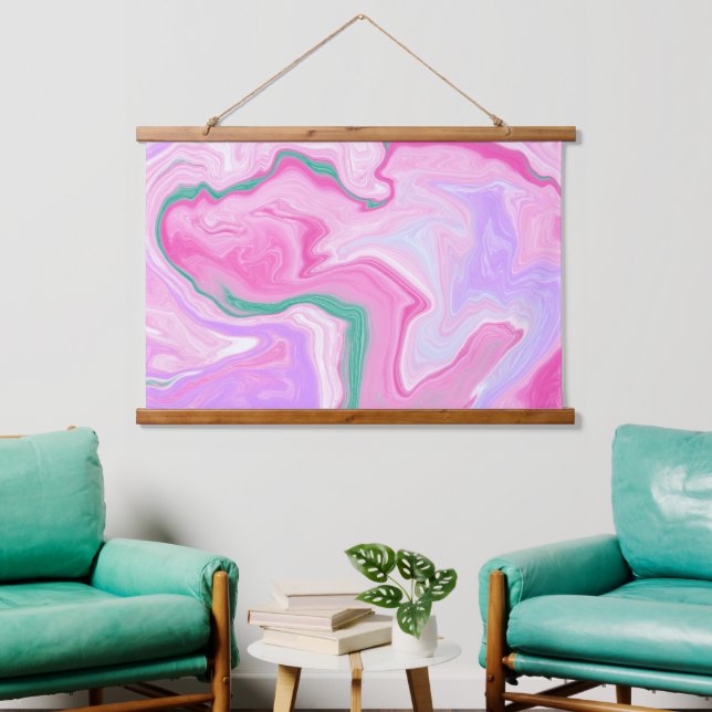 Tapisserie Suspendue Rose, Vert Menthe, Violet, Marbre blanc (Salon)