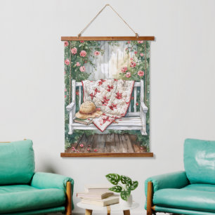 Tapisserie Suspendue Rose vintage couture avec charmant couette