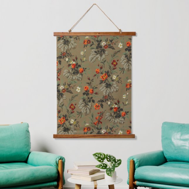 Tapisserie Suspendue Roses & Daisies Floral Pattern Antique Wallpaper (Salon)