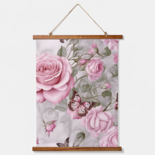 Tapisserie Suspendue Roses roses et papillons d'eau