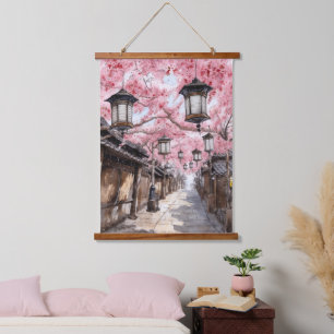 Tapisserie Suspendue Rue japonaise avec les cerisiers en fleurs