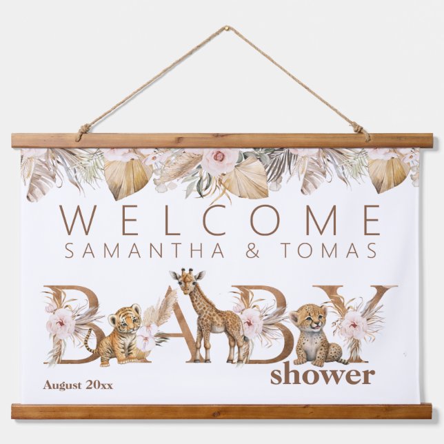 Tapisserie Suspendue Safari Animal Tropical Floral Girl Baby shower (Devant)