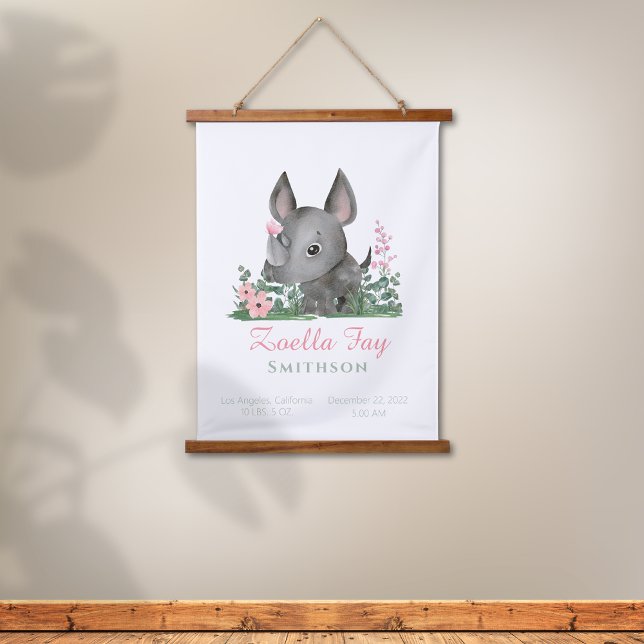 Tapisserie Suspendue Safari Jungle Zoo Animal Rhino Décor (Safari Jungle Rhino Pink Butterfly Flowers Birthday Poster)