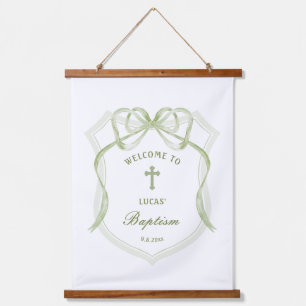 Tapisserie Suspendue Sage Green Bow Crest Baptisme Bienvenue
