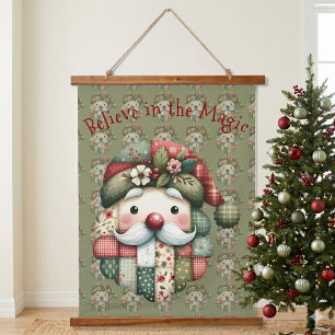 Tapisserie Suspendue Santa folklorique patchwork fantaisiste de Noël