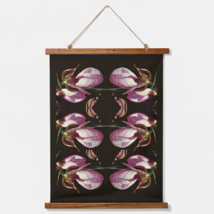 Tapisserie Suspendue Sauvage rose Lady Slipper Orchidées Miroir Abstrai