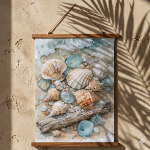 Tapisserie Suspendue Scène de coquillages de mer côtiers à l'aquarelle