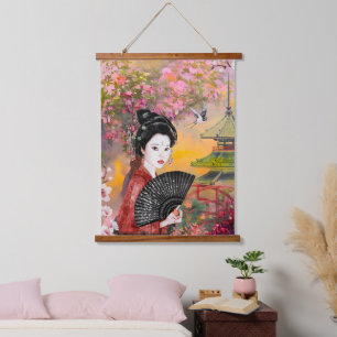 Tapisserie Suspendue Scène Japonaise Avec Une Femme