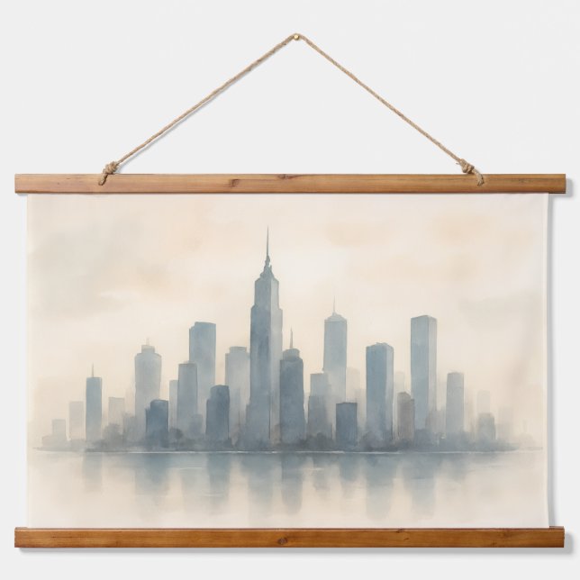 Tapisserie Suspendue Serene Cityscape Réflexion Impression, Skyline mod (Devant)