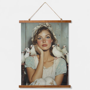 Tapisserie Suspendue Serene Farm Maiden White Doves - Symbole de paix