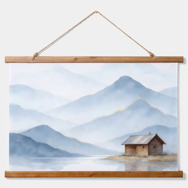 Tapisserie Suspendue Serenity Peaks — Gold Mountain Landscape Tapestry (Devant)