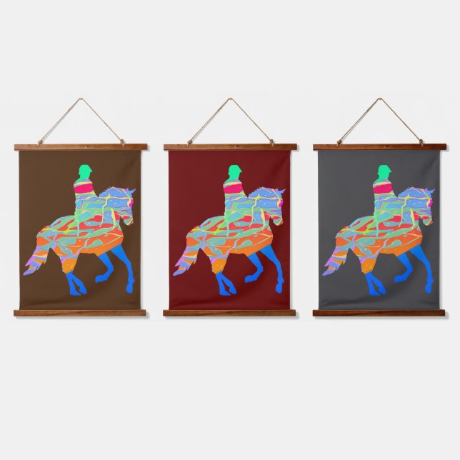 Tapisserie Suspendue Série de 3 chevaux et cavaliers bleus (Tripler)