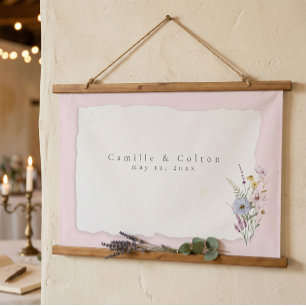 Tapisserie Suspendue Signature de mariage champêtre rose pour invités