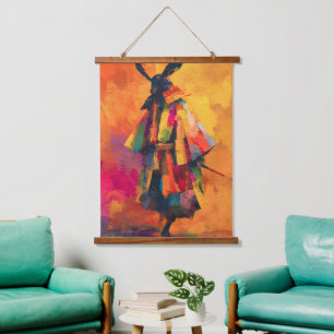 Tapisserie Suspendue Silhouette Abstraite du guerrier de Samurai
