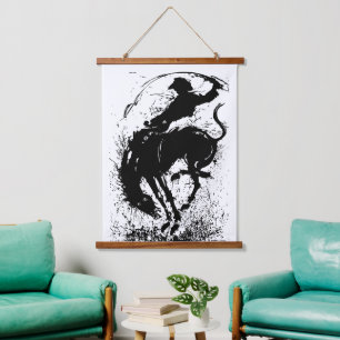 Tapisserie Suspendue Silhouette artistique dynamique de rodéo cowboy
