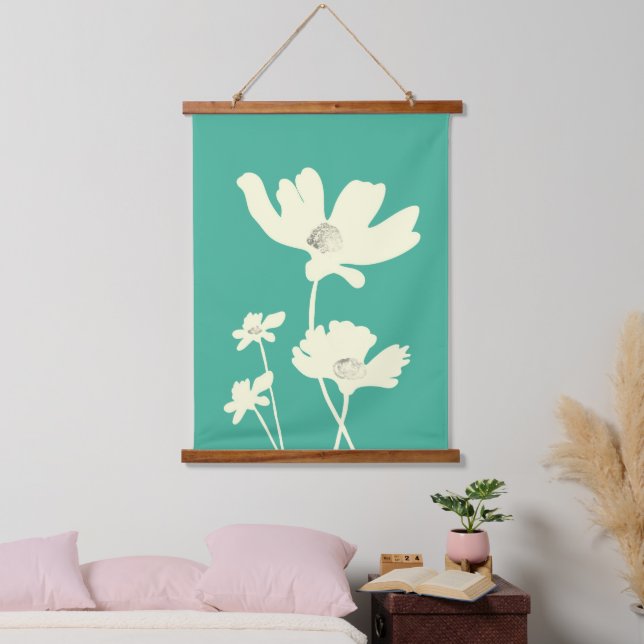 Tapisserie Suspendue Silhouettes de Fleurs de Cosmos d'été botaniques (Chambre à coucher)