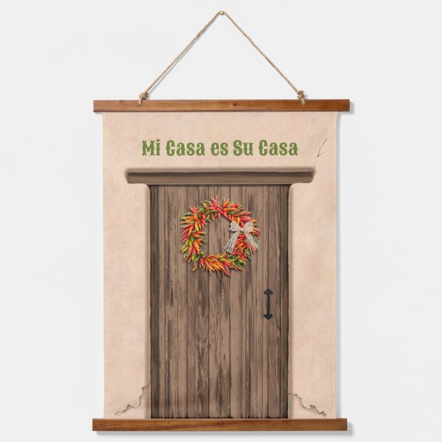 Tapisserie Suspendue Southwest Chile Wreath on Rustic Wood Door (Recto)