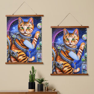 Tapisserie Suspendue Starry Night Rétro Astronaut Chat