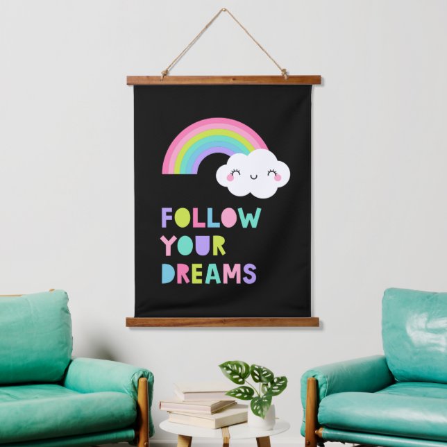 Tapisserie Suspendue Suivez vos rêves Cute Rainbow Cloud (Salon)