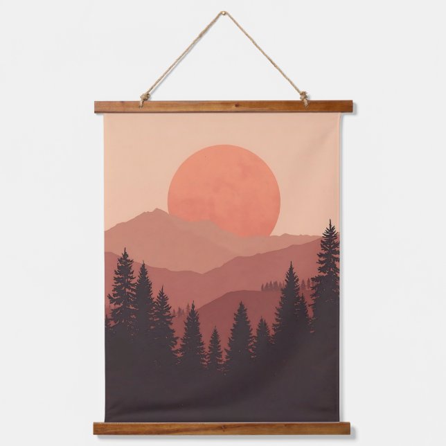 Tapisserie Suspendue Sunset Mountain Forest Nature Illustration (Recto)