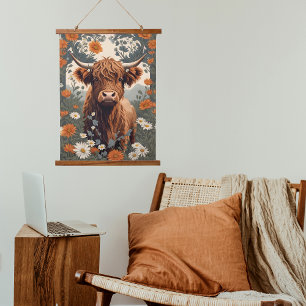 Tapisserie Suspendue Superbe terrain Vintage Highland Cow Daisy