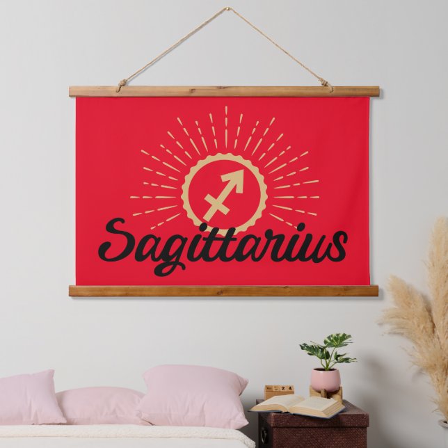 Tapisserie Suspendue Symbole Sagittarius Starburst Rouge (Chambre à coucher)