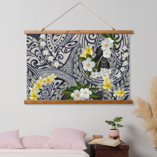 Tapisserie Suspendue Tapa hawaïen traditionnel et Plumeria