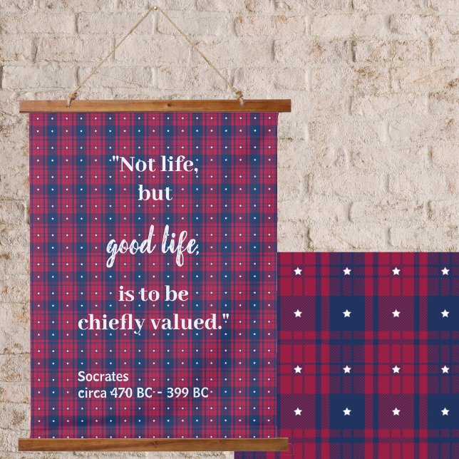 Tapisserie Suspendue Tartan - Patriotique - Bleu Rouge Blancs Étoiles B (Tartan - Patriotic - Red Blue White Stars Wood Hanging Tapestry by Leapfroglisics Shop)