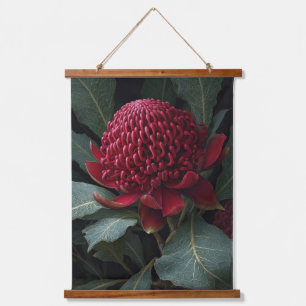 Tapisserie Suspendue Tatouage floral vintage de Waratah rouge foncé