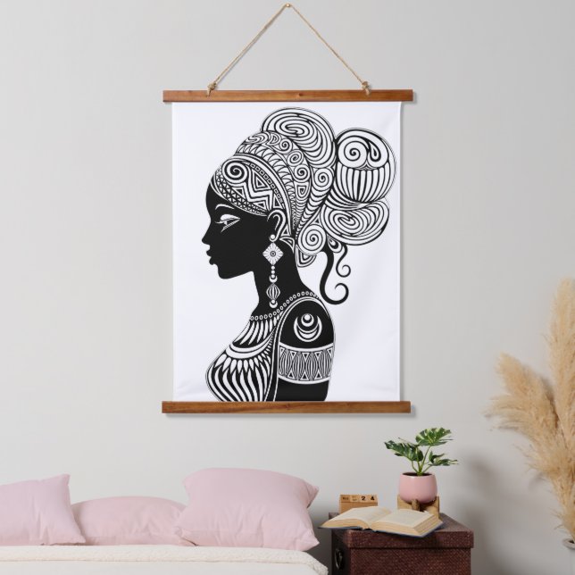Tapisserie Suspendue Tatouage Tribal Portrait de Fille Africaine (Chambre à coucher)