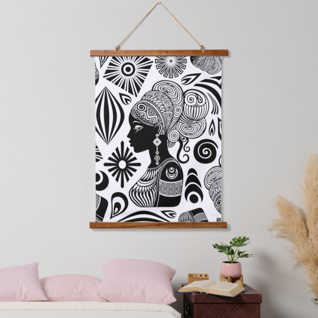 Tapisserie Suspendue Tatouage Tribal Portrait de Fille Africaine (Chambre à coucher)