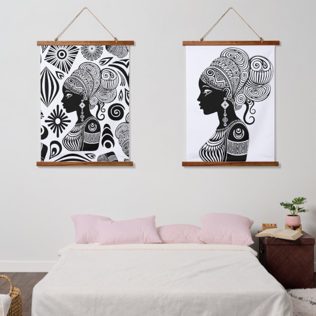 Tapisserie Suspendue Tatouage Tribal Portrait de Fille Africaine (Chambre à coucher)