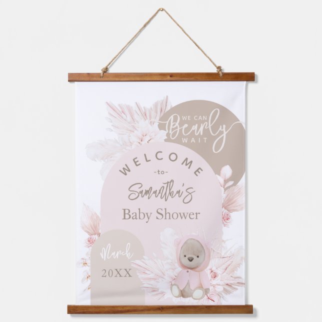Tapisserie Suspendue Teddy Bear Moderne Boho Girl Baby shower (Recto)