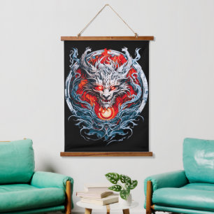Tapisserie Suspendue Tête de dragon mythique de la flamme rouge