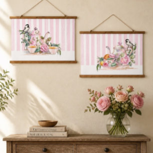 Tapisserie Suspendue Thé de l'après-midi aux roses roses aquarelle pour