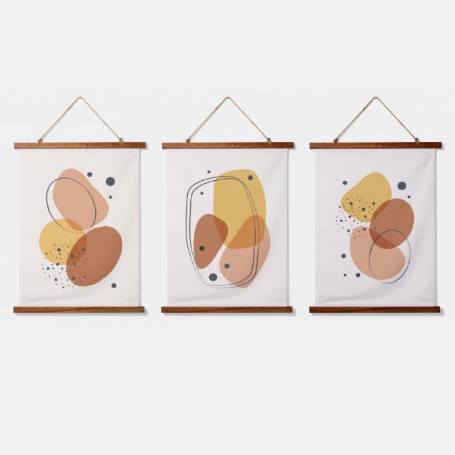 Tapisserie Suspendue Tons Terre formes organiques trois compositions (Tripler)