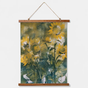 Tapisserie Suspendue Tournesols Abstraits, beaux-arts, teals, or