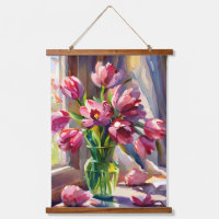 Tulipes roses rustiques à l'aquarelle dans le vase